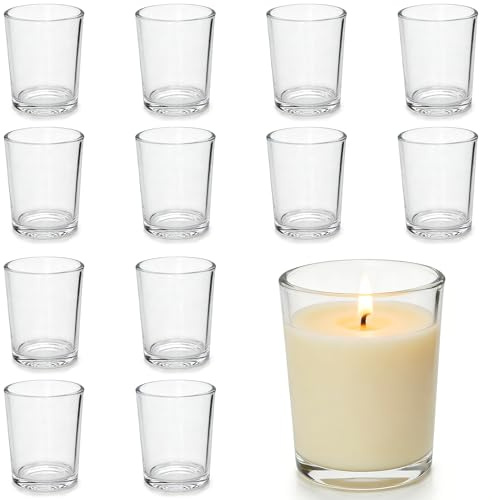 TSKDKIT Teelichtgläser Set, 12 Stück Teelichthalter Klein Kerzenhalter Glas (Ø5cm X H 6.2cm) Windlicht Glas Transparent Kerzen Deko für Hochzeit, Geburtstag, Kerzengläser, Party Dekoration, Tischdeko