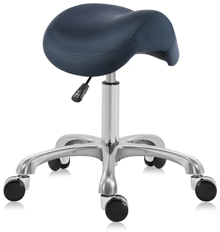 DR.LOMILOMI Haku 506 Series Ergonomic Saddle Stool, Adjustable Pneumatic Swivel Rolling Stool with Wheels for Salon, Medical, Spa, Tattoo, Home and Office, Queen Blue