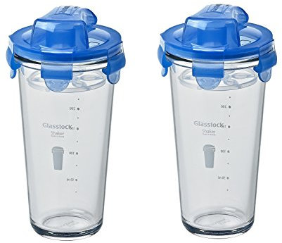 Glasslock, Shaker mit transparentem Deckel, Mess-Skala und Sieb, 450ml (bis 300ml beschriftet) 2er Set