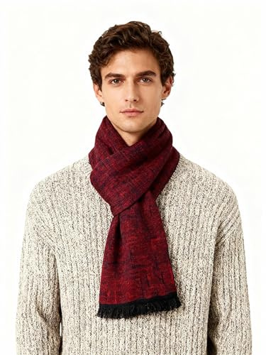 Leisoft vinter höst herr stickad halsduk ull stickad pläd halsduk business casual gentleman halsdukar 180 x 30 cm, Ws016-add-geometric/vinered, En Storlek