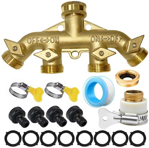 Holzsammlung Distribuidor de Agua de 4 vías de latón Macizo Divisor Divisor de Manguera de jardín Conector Y Divisor de Grifo de Agua del Grifo