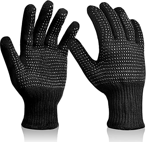 Sopito Heat Proof Gloves, 2 pcs Heat Gloves for Hair Styling with Silicone Nodules for Hair Tools, Curling Iron Wand, Flat Iron, Hot-Air Brushes, Black