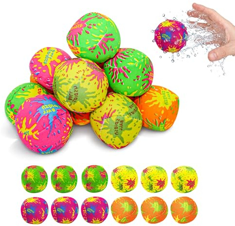 4E's Novelty 12 Pack - 2 Water Splash Balls Bomb - Mini Absorbent Ball - Kids Pool Toys, Outdoor Water Fight Games Activities for Kids, Beach Party Favors, Swimming Pool Floating Toys