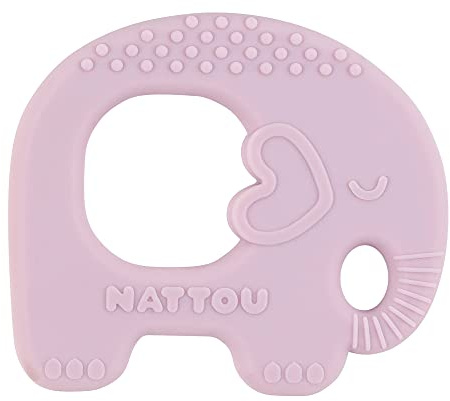 Nattou Beißring aus Silikon, Elefant als Greifling und Beißtier, BPA-frei, Ca. 9 cm, Silicon, Lila