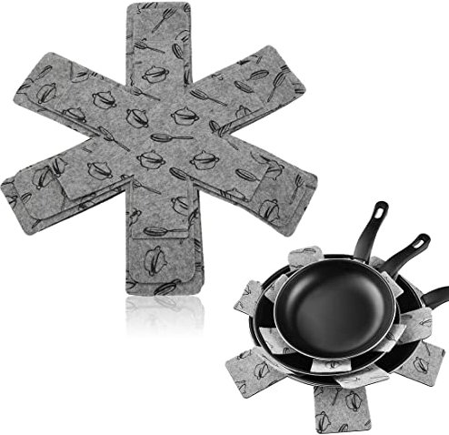 6 protezioni per padelle, protezione per pentole, in feltro, protezione impilabile, 3 diverse misure (38/36/26 cm), protezione separazione per pentole e padelle