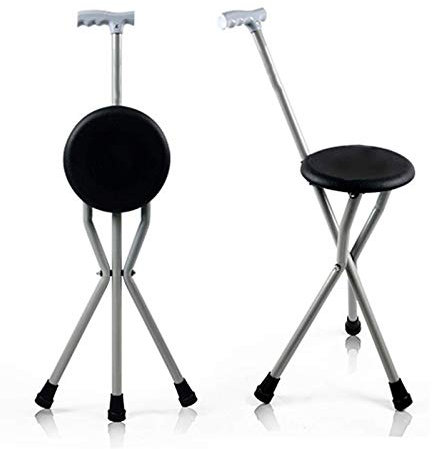 Anziani Lega di alluminio Treppiede leggero Sgabello di canna pieghevole Aiuto per la deambulazione Bastone da passeggio portatile Sedie combinate Sgabello Walker per anziani Viaggi all'aperto