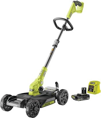 RYOBI 18 V ONE+ Akku-City-Rasenmäher RY18LMC30A-120 – 30 cm Schnittbreite, inkl. 2,0 Ah Akku & Ladegerät, 3-in-1 Funktion für kleine Gärten