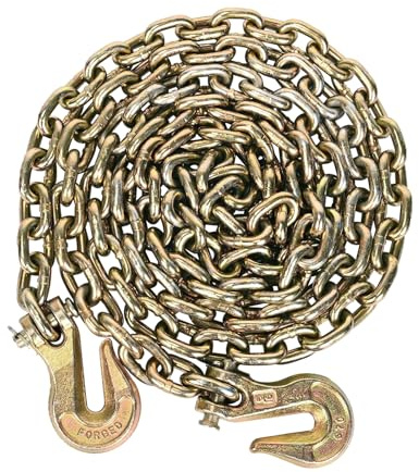 AAIN G80 Transport Binder Chain | 3/8 x 20' | Tow Chain with G70 Grab Hooks for Transporting | 7,100 LBS Working Load | Towing Truck Tie Down Binding Equipment（1 Pack）
