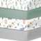 Bimocosy Spannbettlaken 60x120cm, 4er Set für Babybett & Kinderbett, Weiche Mikrofaser, Atmungsaktiv & Oeko-TEX Zertifiziert, Waschbar, Blätter/Grün/Bär/Grau