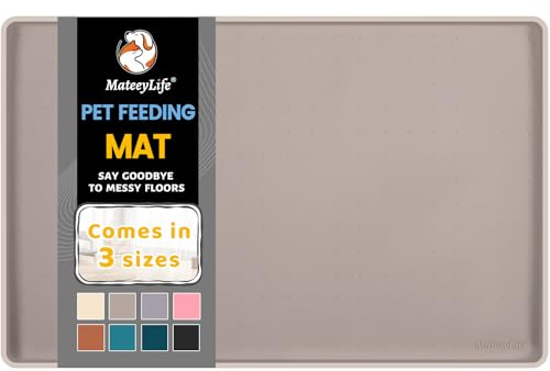 MateeyLife Anti Glisse Tapis Gamelle Chien et Chat, Tapis Silicone Gamelle pour Chien, Plateau pour Bol Chat Grande Taille, Set de Table Silicone Taupe, 55 x 35 cm