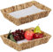Relaxdays Set 2 Fruteros, Fibra Jacinto de Agua, Cuencos Rectangulares, Frutas o Pan, 7x34x24 cm, Estilo Boho, Natural, Algodón