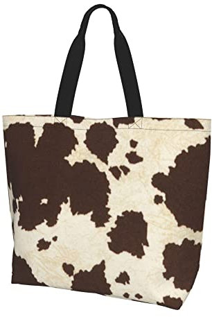 SJOAOAA Wiederverwendbare Einkaufstasche, Einkaufstasche, Geschenktasche, waschbar, faltbar, für Reisen, Strand, Shopper, Kuhfell-Aufdruck, Einheitsgröße