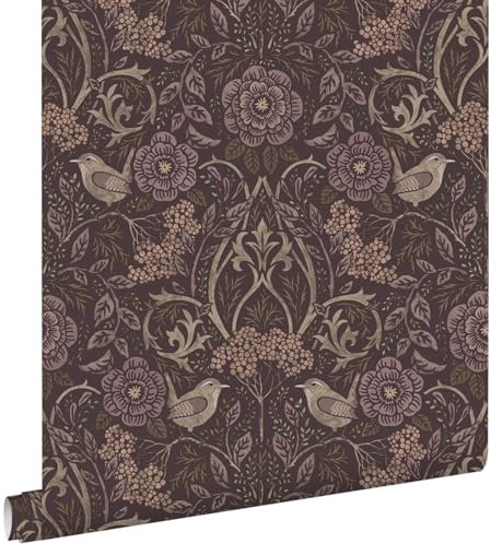 papier peint fleurs et oiseaux mauve violet 53 cm x 10.05 m - ESTAhome