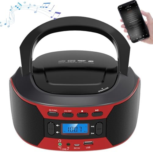 CD Cassette Player, Portable CD Player Boombox with Aux/usb Playback And Headphone Jack, U Disk, Bluetooth, FM Radio, Music Centre, Suitable for Home Stereo Speakers, Batteries, AC Powered
