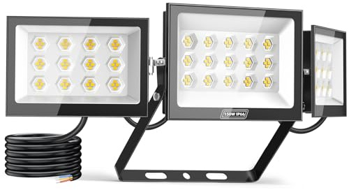 Sararoom LED Floodlight Outdoor with 3 Adjustable Heads, 150W 15000LM Super Bright LED Security Light, 6500K Daylight Flood Lights Outdoor, IP65 Waterproof Spot Light for Yard Garage Warehouse