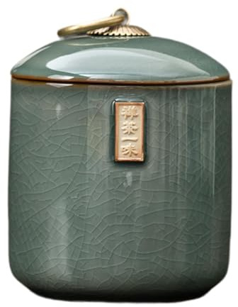 MERIGLARE Tea Storage Jar, Ceramic Storage Canister for Tea, Durable Kitchen Canister with Handle, Porcelain Ceramic Jars with Lid Desktop Tin Organizer Jar Container for Pantry & Counter, Green