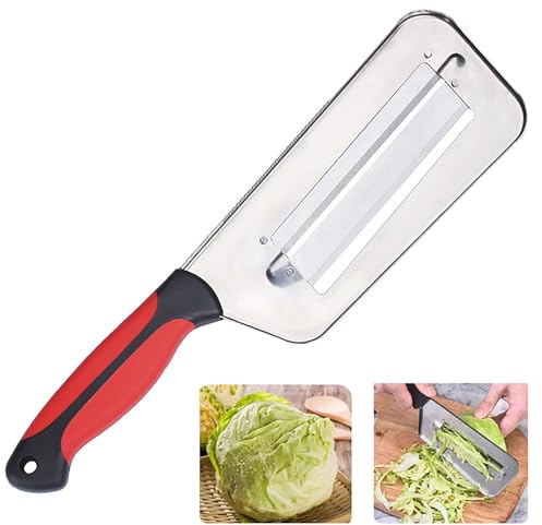Stainless Steel Vegetable Cutter, Cabbage Shredder, Upgraded Double-Layer Slicer for Sauerkraut, Kitchen Knife with Sharp Blades for Slicing, Grating & Shredding (1 Pcs-Black-Red)