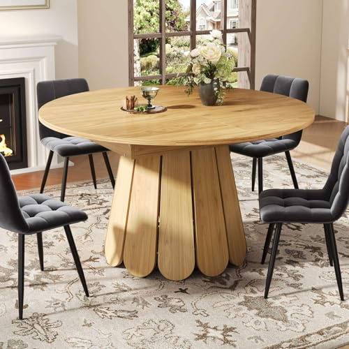 EURHCIO Table Ronde Salle à Manger Extensible 118/158x118x76cm,Moderne Table de Cuisine Extensible en Ovale avec Pieds en Forme de Pétales,pour 6 Personnes (Naturel)