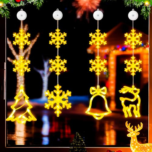 YISKY Weihnachtsbeleuchtung fenster, 4er Set LED Saugnapf Weihnachten Lichter, LED Fensterlicht Saugnapf, Weihnachtsbeleuchtung Hängende, Weihnachtsdeko Beleuchtung, Weihnachtsdeko innen