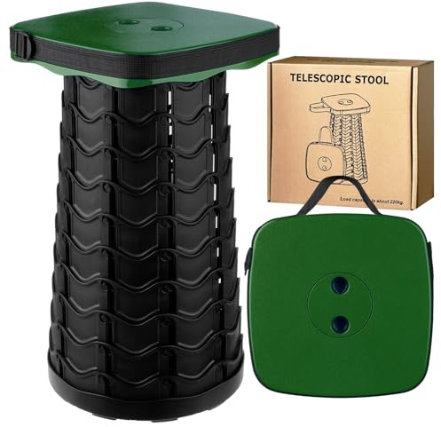 KALBIGRO Verde Sgabello Pieghevole Portatile, Sgabello Telescopico, Sedie da Campeggio Telescopico per Esterno, Pesca, Barbecue, Viaggi, Feste, Giardino, Carico 220 kg/485 lbs