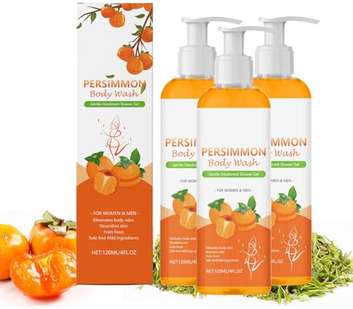 Persimmon Body Wash, Kaki duschgel mot kroppslukt och ålderslukt | Uppfriskande duschgel med extrakt av grönt te för män och kvinnor | djuprengörande | naturlig tvål mot svettlukt (3 st)