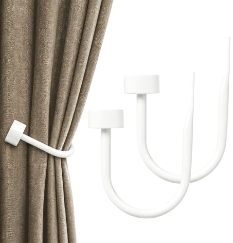 KAMANINA Raffhalter für Vorhänge Weiß, Vorhang Raffhalter U-Form 2 Stück | Raffhalter für Gardinen, Metall, Wandbefestigung, Moderne Kappenverzierungen, Schlafzimmer, Küchen, Gegenstände Aufhängen