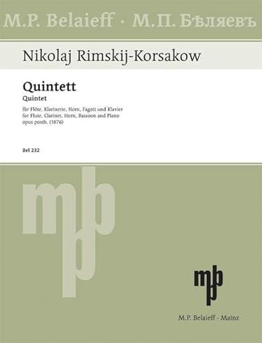 Quintett B-Dur: für Flöte, Klarinette, Horn, Fagott und Klavier. op. posth.. Flöte, Klarinette, Horn, Fagott und Klavier. Partitur und Stimmen.