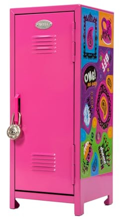 Schylling Girls Talk Pink Mini Locker - 11.25 Decorative Metal Storage Locker with 17 Mix-and-Match Magnets, Lock, and Keys - Ages 4-12