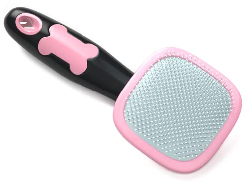 Glendan Dog & Cat Grooming Brush - Slicker Shedding Tools (Pink)