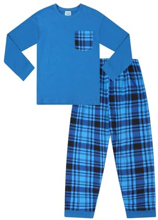 ThePyjamaFactory Long en Pyjama Long Coton Carreaux Bleus pour Garçon