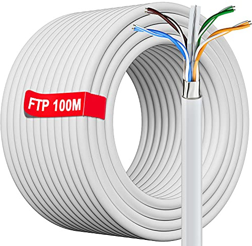 Soibke Cable Ethernet 100m Blindé, RJ45 100m Câble Réseau Exterieur Intérieur | AWG 23, FTP PIMF, Anti-interférence, Ignifuge, Exterieur Etanche, Haut Debi Gigabit CAT 6 | (Blanc, 100 mètres)
