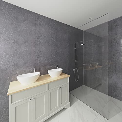 NRG 1mx2.4mx10mm Bathroom Wall Cladding Ceiling PVC Panel Glos Grey 1PCS | Large, Shower Wet Wall Panel, Concrete Gloss, for Shower Room, Kitchen, Wet room, Shower Enclosure