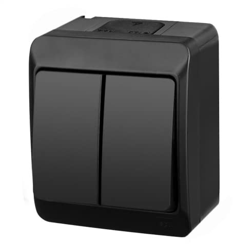asvendo Elektro HERMES - Interruttore della luce, doppio interruttore, presa multipla, IP44, resistente all'acqua/esterno/nero (doppio interruttore)