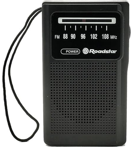 Roadstar TRA-1230BK Radio Portátil FM Analógica, Funciona a Pilas, Toma de Auriculares, Transistor de Bolsillo, Pequeño y Ligero para Casa, Cocina, Excelente Recepción, Negro