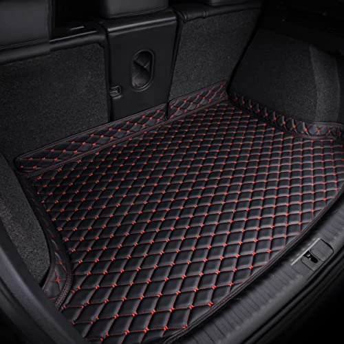 DOUII Auto Leder Kofferraummatte für Seat Ateca Arona Ibiza Leon Toledo Leon ST Cupra Exeo, Antirutschmatte Wasserdicht Kratzfeste Kofferraumwanne Kofferraumschutz,Black-Red-Plus