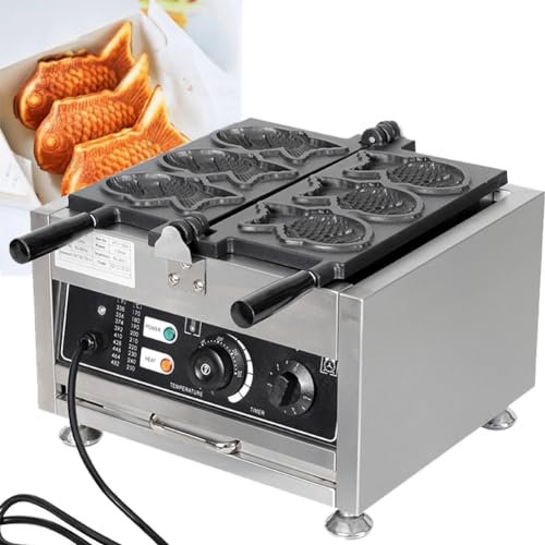 RNQZ Electric Taiyaki Waffle Machine, 3 Pcs Fish Ice Cream Waffle Maker Stainless Steel Non-stick Coating Bakeware Waffle Maker, for Home Commercial Use 1400W