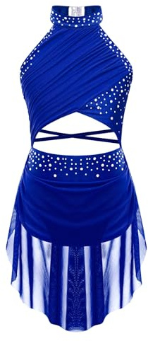 ranrann Enfant Fille Robe Danse Classique Ballet sans Manches Justaucorps Gymnastique Costume Danse Lyrique Contemporaine Dancewear 5-16 Ans A Bleu 13-14 Ans