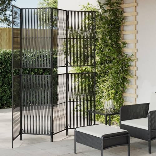 Homgoday Lot de 4 paravents pliables - Séparateur de pièce de jardin - Design tissé - Brise-vue pour l'intérieur et l'extérieur - En polyrotin - Noir - 196 x 200 cm