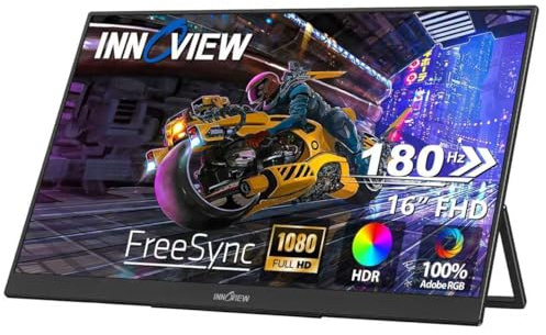InnoView 16 1080P FHD 180Hz 100% sRGB Portable Gaming Monitor, USB-C Mini HDMI, Compatible with Laptop, Phones, MacBook, Tablet, PS4/5, Switch, Xbox