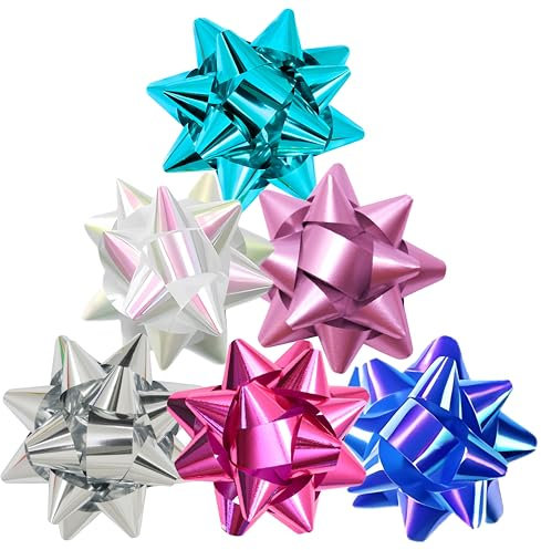 Üka • 120 Lazos para Regalo. Tamaño Estándar de 4,5 cm. Colores Metalizados y Holográficos. Lazos Autoadhesivos para Decoración de Regalos. Lazos de Regalo para Navidad, Cumpleaños y Eventos.