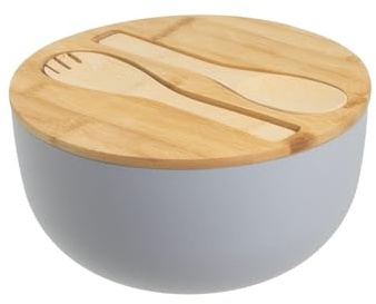 Gravidus Salatschüssel Set mit Deckel & Bambus-Besteck, 23,5 cm groß, graue Kunststoffschüssel, umweltfreundlich, modern & elegant für Salat & Obst