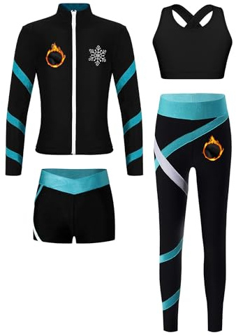 LiiYii Tute da Pattinaggio in Pile Bambina Completo Invernale Termico Giacca + Reggiseno+ Pantaloni + Pantaloncini Abbigliamento da Pattinaggio su Ghiaccio Blu 13-14 anni