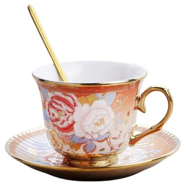 Set di Tazze da caffè in Ceramica Tazza da tè con Fiori Inglesi Tazza da Acqua Tazza da tè con Fiori rifiniti in Oro Festa di Compleanno caffè Cappuccino Tazza da Latte