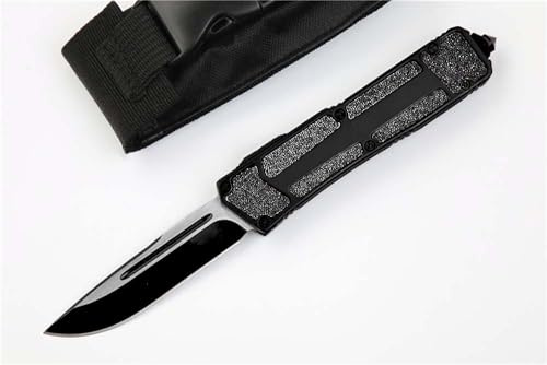 Klappmesser 8.7 Taschenmesser aus knopfdruck & Alu Schwarz Stahl, Outdoor Messer Survival Edc Jagdmesser, Mechanischer faltmesser, kleines scharfe einhandmesser, Tragbare Camping messer mit scheide