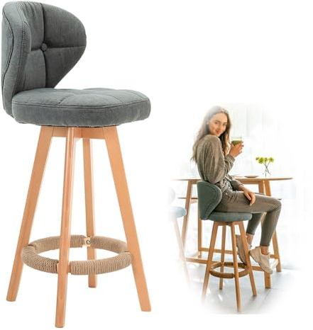 Barhocker Drehbar Gray Barstühle Mit Lehne Tresenhocker Weiches Sitzkissen Tresenstuhl 64 74 80cm Sitzhöhe Drehhocker Mit Fußstütze Küchenhocker Holz Bistrohocker 360° Drehbar Für Bar Café Küche(80cm)