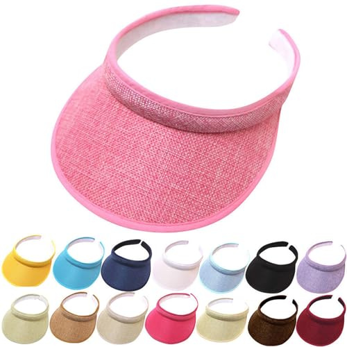 Sun Visors for Women Men, Wide Brim UV Protection Sport Visor Cap Sunhats Adjustable Ponytail Baseball Hat for Golf Cycling Fishing Tennis Volleyball Running Jogging Pink