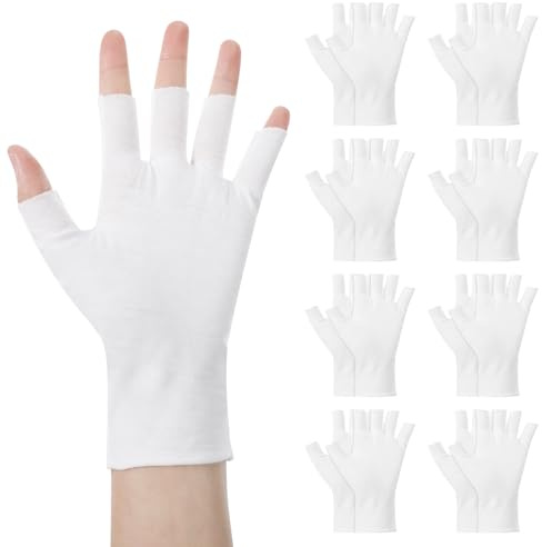Heclia 8 Pairs White Cotton Moisturizing Gloves Fingerless Touchscreen Moisturizing Gloves for Dry Hands Sleeping, Cotton Quilting Glove, Size M, Eczema Glove for Men and Women 7.09×4.33 inches