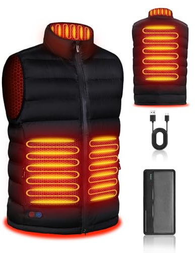Hipappy Veste Chauffante Homme - Gilet Chauffant 4 Zones avec Batterie 10000mAh - Chauffage Rapide 3 Niveaux - Lavable Machine (L)