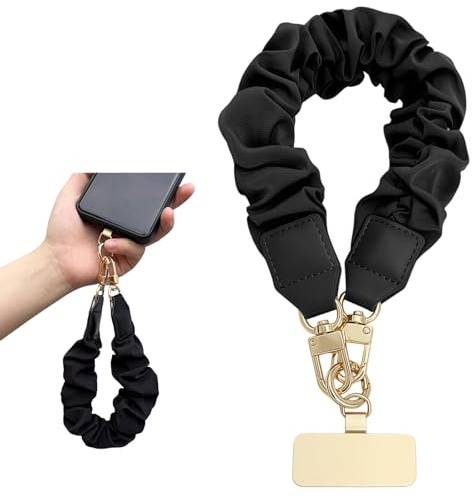 BelleFlair Universal Handykette Court avec Patch Anti-Vol, Bande élastique pour téléphone à Suspendre au Design Doux Scrunchie, Bracelet Chic pour Le Poignet pour Les téléphones Mobiles