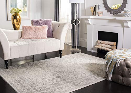 SAFAVIEH Tapis 155 x 229 cm - Adirondack Collection - Transitionnel Design, Ivoire & Argent, Mélange Synthétique Entretien Facile, Idéal pour Salon, Chambre, Bureau (ADR109C)